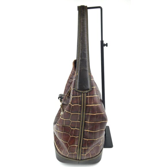 Dooney & Bourke Brown Croc Embossed Leather Large Hobo Shoulder Bag & Key Fob - Picture 4 of 15